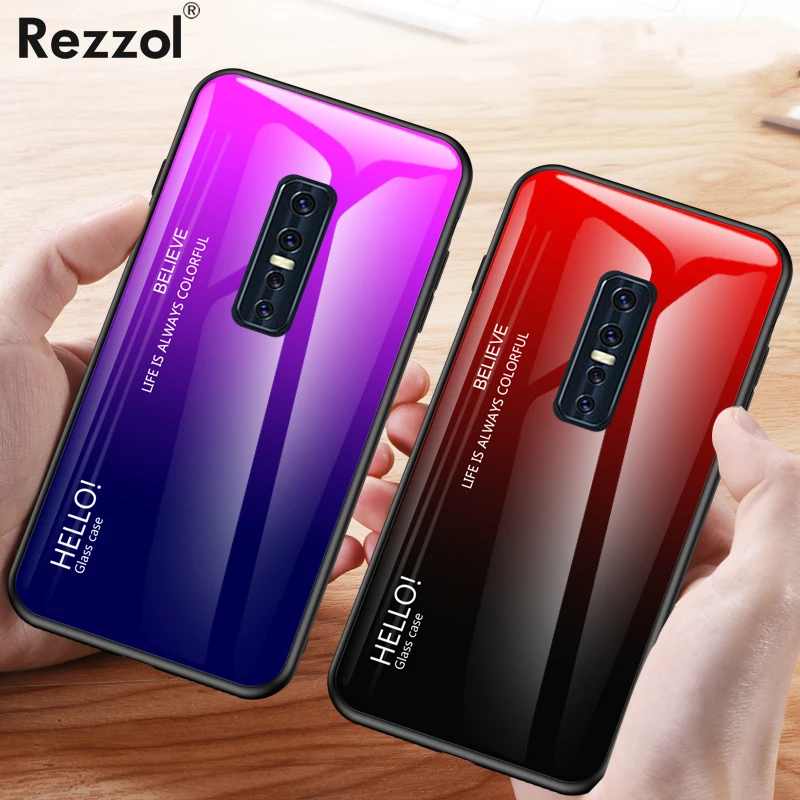 For VIVO V17 Pro Case Gradient Tempered Glass Soft Silicone edge Cover Hard Coques |