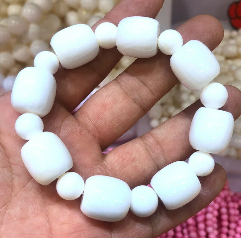 100% Natural 14-16mm White Coral Drum bead Gemstone Beads Bracelet 7.5'' AAA | Украшения и аксессуары