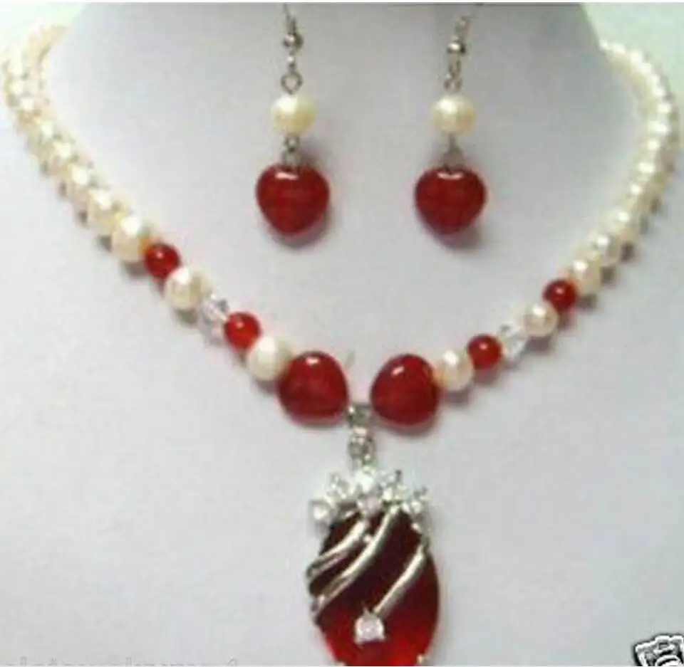 Free Shipping Jewelry Charming! pearl Red jade necklace earring Set &gt&gt watch wholesale Quartz CZ crystal | Украшения и