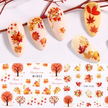 1 лист Водные Наклейки для ногтей Золотые желтые кленовые листья разноцветные смешанные узоры переводные наклейки для ногтей Дизайн ногтей DIY дизайнерские украшения