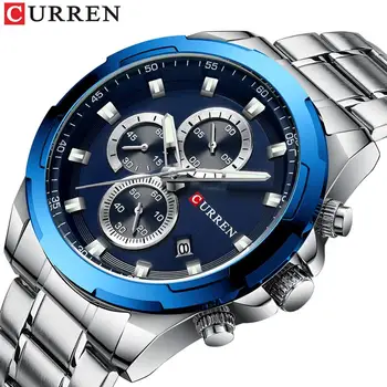 

Curren 2019 Men's Military Watch Stainless Steel 30m Waterproof Quartz Watches Calendar Display Chronograph Sport Wristwatch