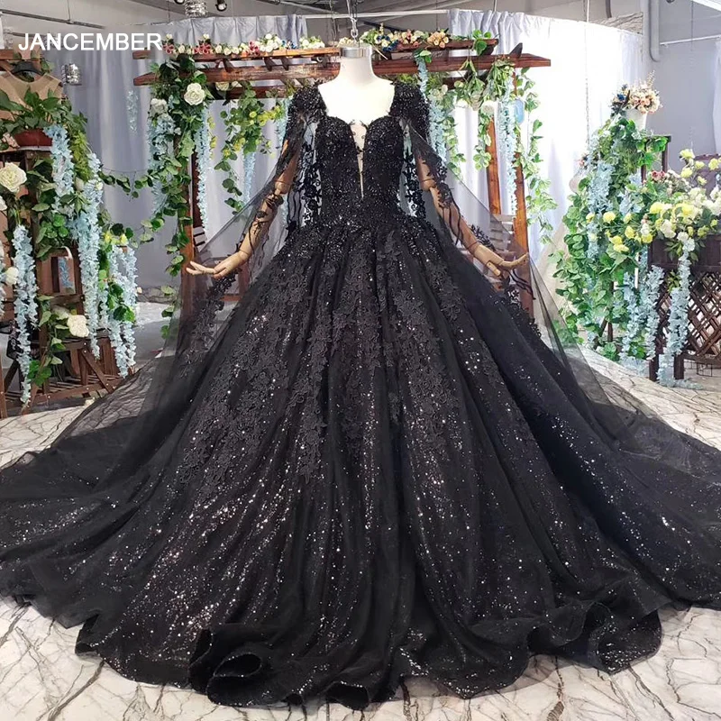 HTL440G женское вечернее платье длинное черное с квадратным вырезом ручная работа