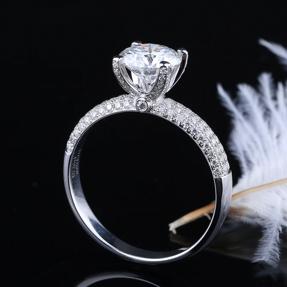 Твердое 18K Белое Золото AU750 1ct D круглое блестящее огранка 4 зубец обручальное