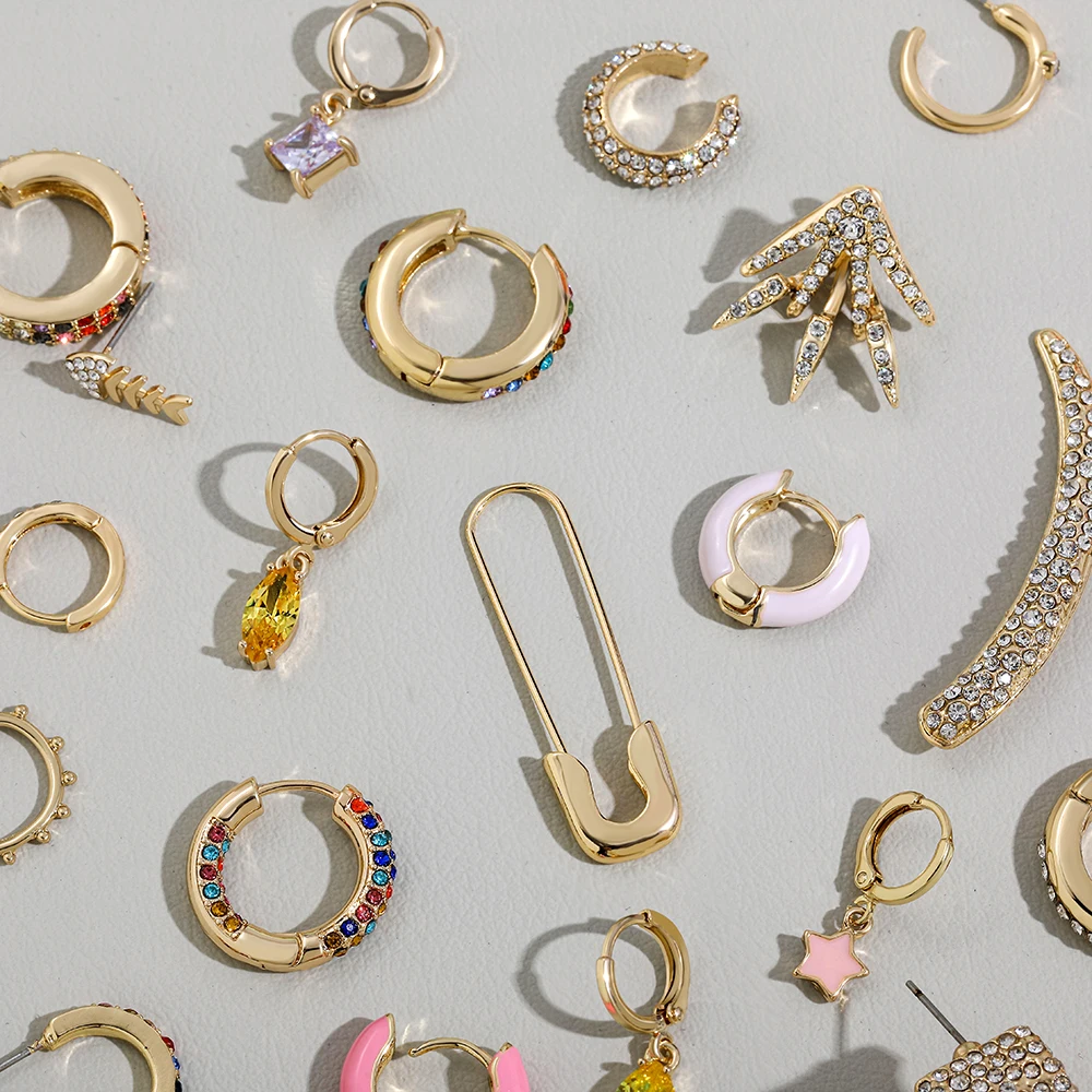 Earring Wedding-Jewelry Crystal Punk Ethnic Statement Gold Colorful Women Enamel Metal