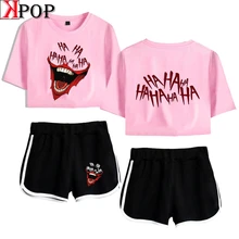 Улыбка Джокера Женский комплект из двух предметов футболка Короткие штаны наборы модная спортивная одежда для женщин тренажерный зал сексуальная летняя одежда