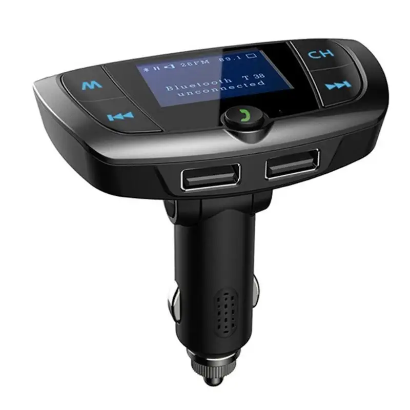 T38 Handsfree Bluetooth 4.2 FM Transmitter Car Charger for U Disk TF Card Black Three Music Playing Modes U Disk/Micro-SD
