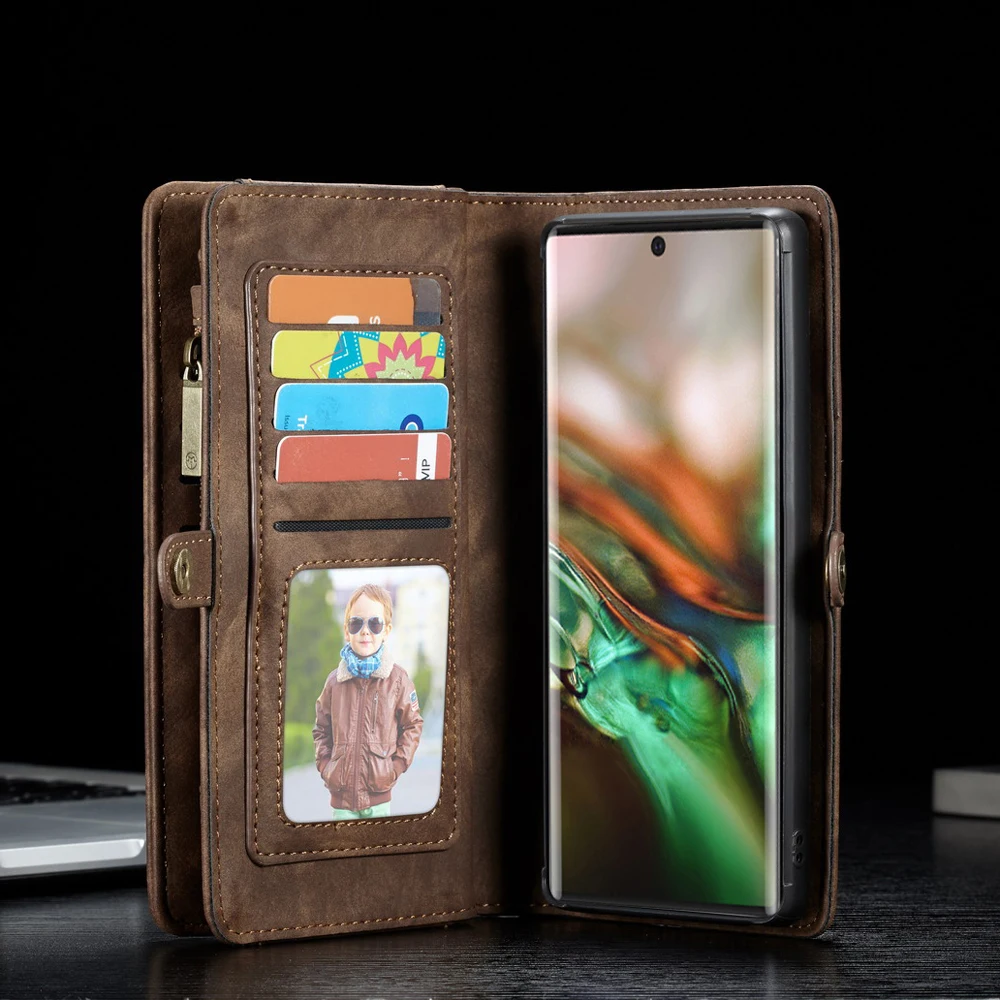 sFor Coque Samsung Galaxy Note 10 Case Cover Real Leather Wallet Zipper Flip Case for Samsung Galaxy Note 10 Note10 Plus Cover