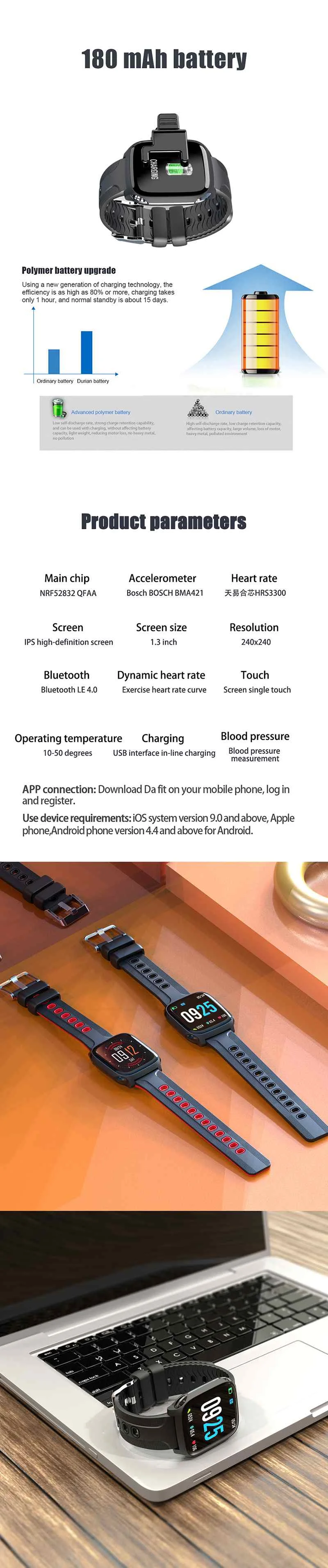Новинка TF9 1,3 дюймов сенсорный экран Смарт часы для мужчин IP67 водонепроницаемый монитор сердечного ритма кровяное давление 180 мАч