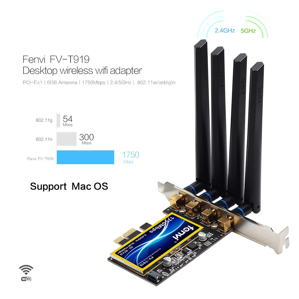 Fenvi T919 для Mac OS PC PCI WiFi карта непрерывности Handoff BCM94360CD нативный Аэропорт WiFi BT 4,0 1750 Мбит/с 5 ГГц/2,4 ГГц WLAN PCI-E