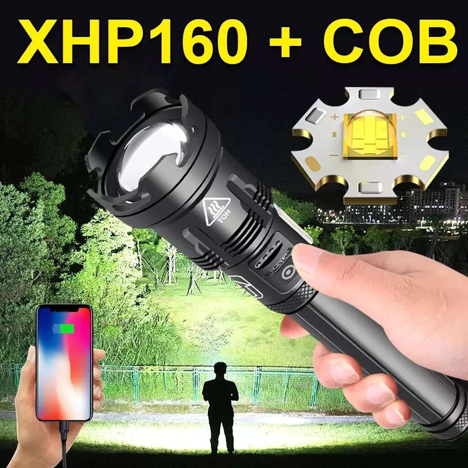 2021 Newest Most Powerful Led Flashlight Torch Light XHP160 Rechargeable Usb Zoom Tactical Flash Light 18650 Hunting Led Lantern pelican flashlights