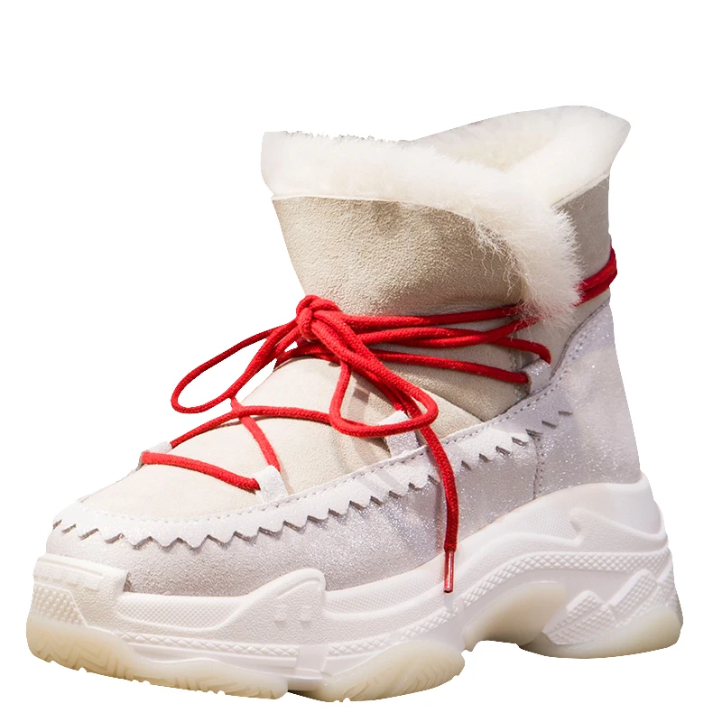 new winter sheep fur one snow boots women's thick bottom increased warm thick waterproof short skid boots sneakers women