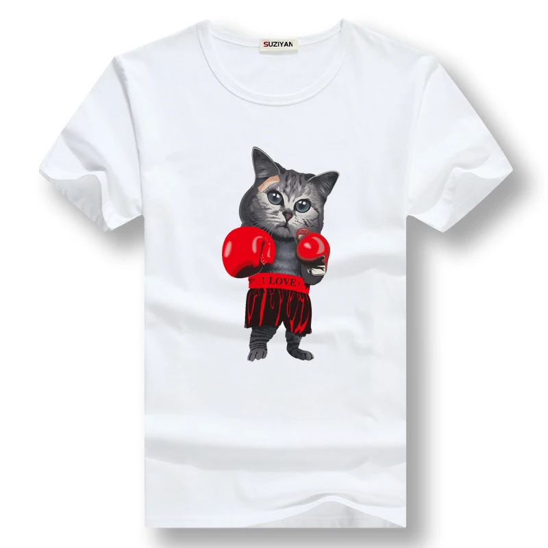 

boxing cat love and peace summer men t-shirts soft white o-neck welcome customized logo print unique large size young men tshirt