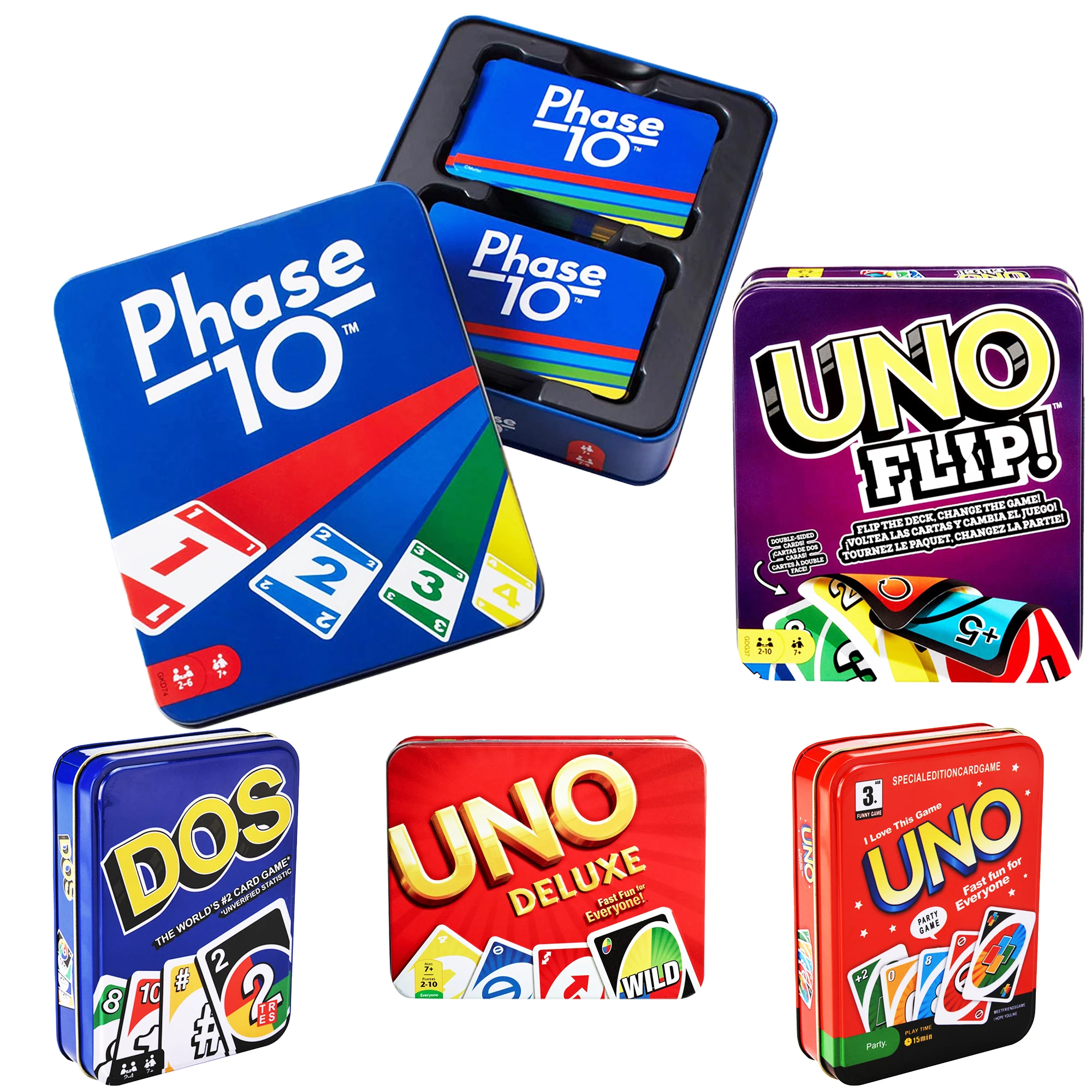 Uno Tin Box Dos Phase10 Flip Wild Basic Red Board Games Play Kids Family  Boxed Fun Card Party - Board Game - AliExpress