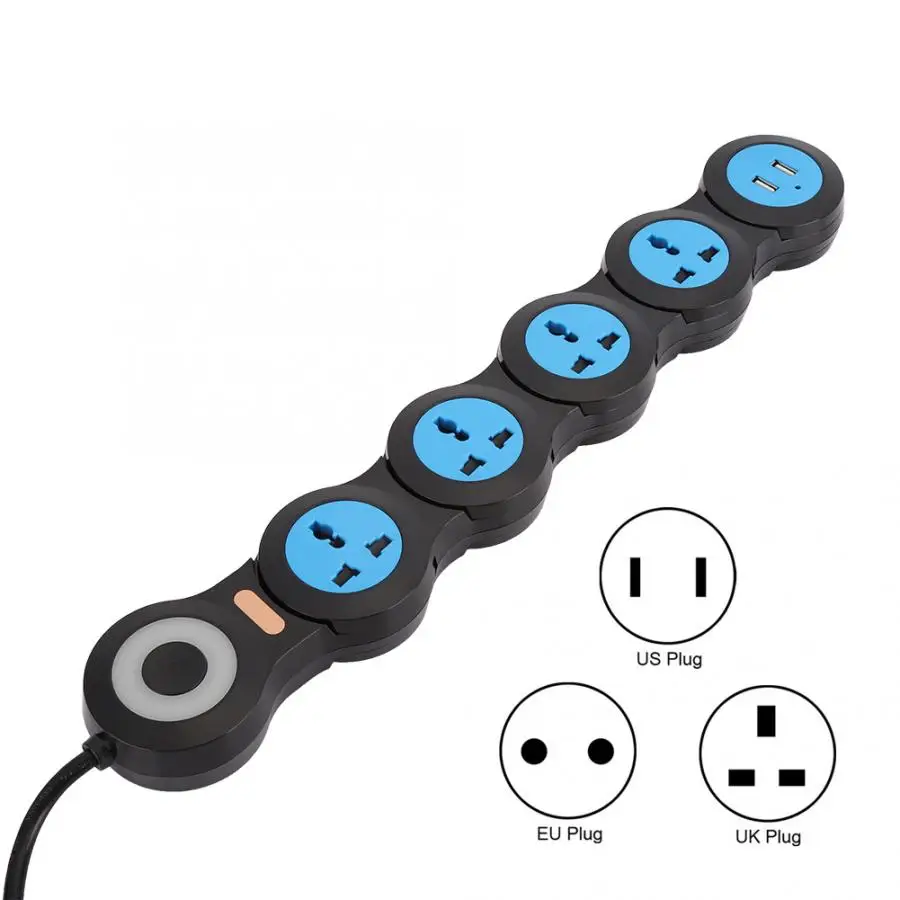 Удлинитель с 5 розетками и 2 USB-портами 1 8 м 2500-3000 Вт 110-240 В | Обустройство дома
