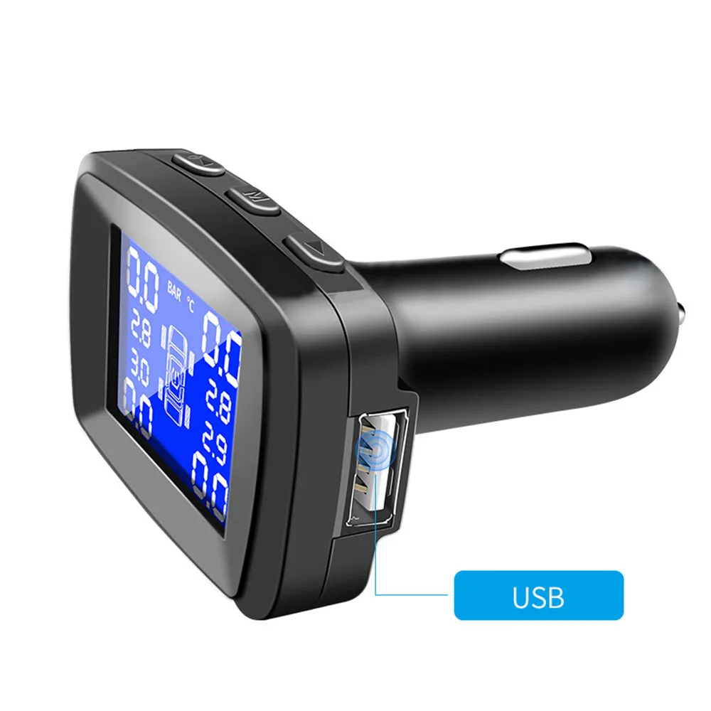 

Cigarette Lighter Tire Pressure Monitor Wireless Built In Sensor Car USB TPMS LCD Display Tire Accessories