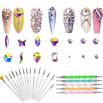 

Wholesale Nail Art Dotting Pen Rhinestone Crystal Nail Decoration Decor Kit Manicure Tool Set M3