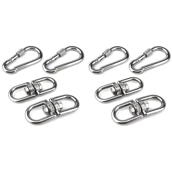 

4 Pcs 304 Stainless Steel Rotating Ring Double Head Rotating Eye Hook, Carabiner for Rotating Tree Swing,Hanging Hammock
