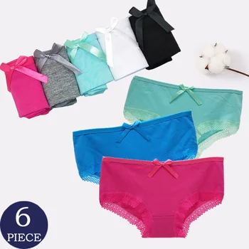 

Women Sexy Panties Low Waist White Cotton Underwear 6pcs / set Women Tights Comfortable Lingerie Underpants Varities of colors