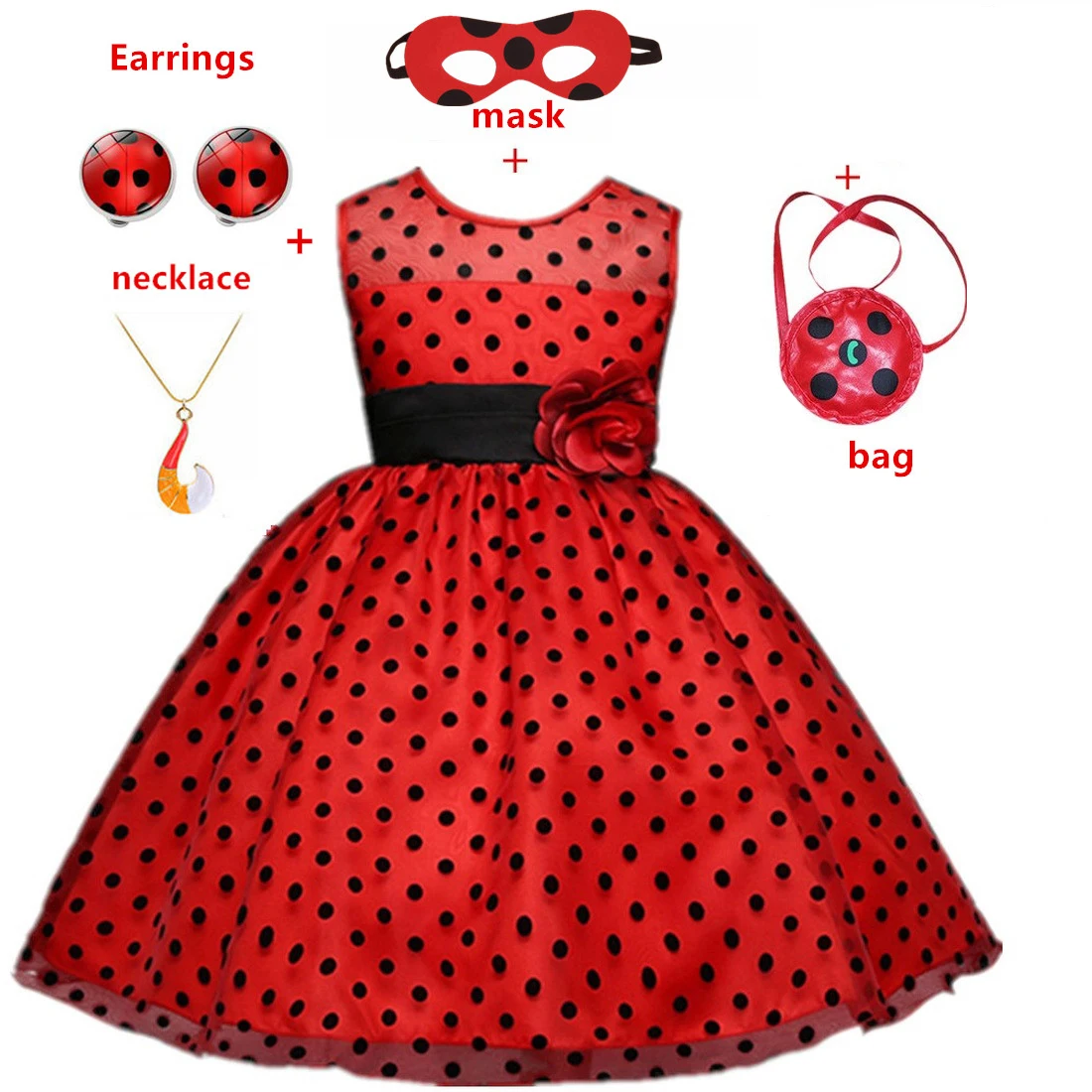 

Carnival Ladybug cosplay Girls Dress Summer Clothes Lady bug Party Dress Children's day Dot halloween costumes for women/kids