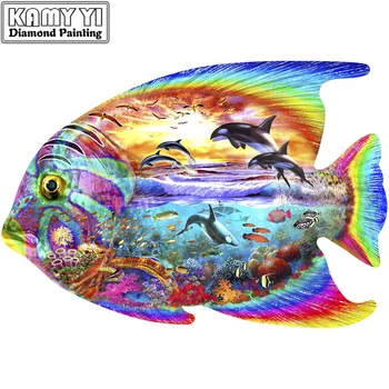 

new 2020 5D DIY diamond embroidery painting colorful fish landscape Cross Stitch full square Rhinestone mosaic decoration