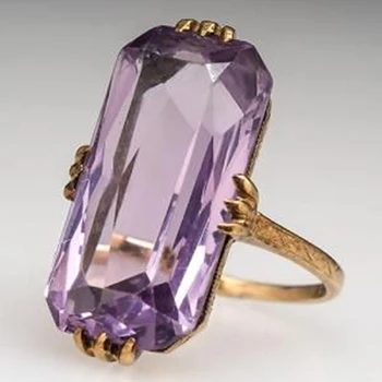 Huitan Long Shape Acrylic Purple Stone Rings for Women Fashion Bridal Wedding Party Ring Elegant Lady Accessories Trendy Jewelry