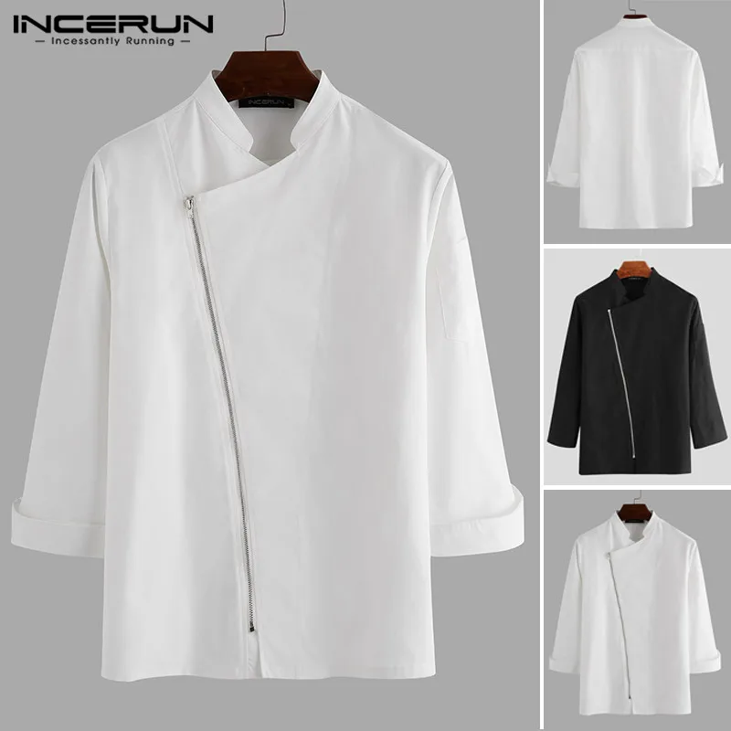 

INCERUN Mens Long Sleeve Chef Blouse Solid Color Long Sleeve Chef Jackets Unisex Chef Uniform Kitchen Service Cooking Shirt