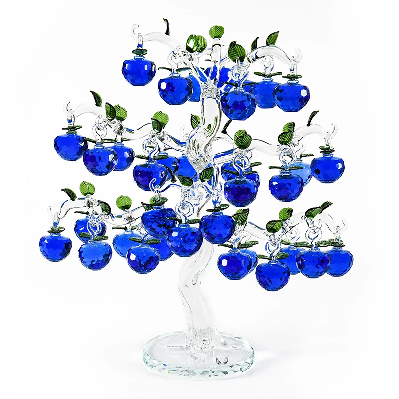 Beautiful Glass Crystal Apple Tree with 36 18 12 pcs Apples Fengshui Crafts Chirstmas Tree Hanging Ornaments Housewarming Gifts