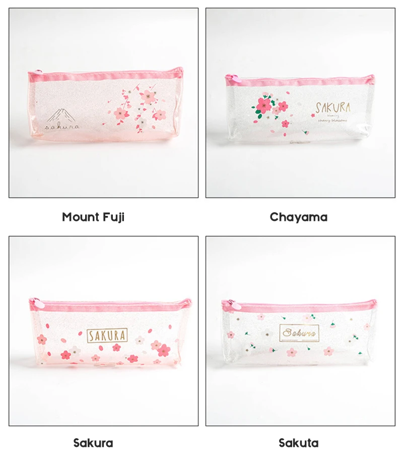 Прозрачный чехол-карандаш Sakura, розовый простой милый чехол-карандаш, школьные принадлежности, канцелярские принадлежности, сумка для хранения, ПВХ детские карандашные чехлы