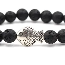 8 мм cg3 мяч эластичная нить Отрегулированная природа черный камень вулканическая лава шарик металлический рыбный браслет Рейки Чакра модные украшения
