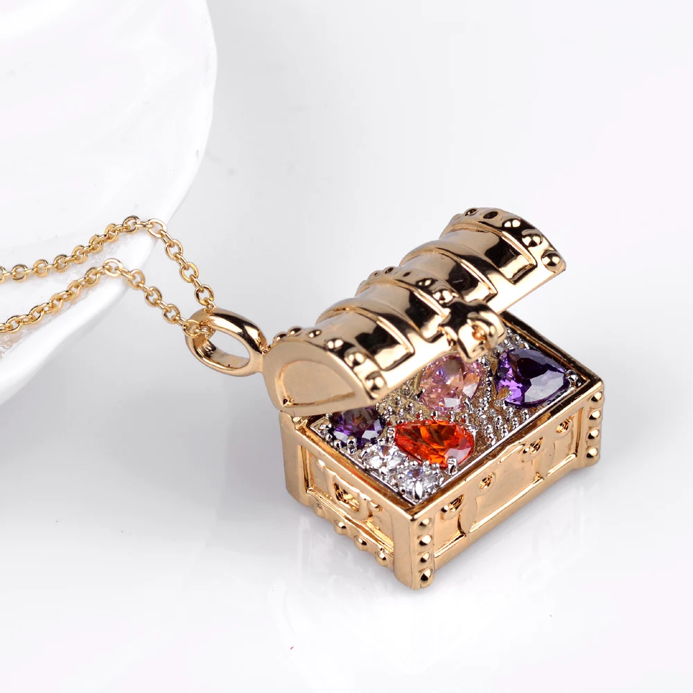Personality Crystal Treasure Box Necklace Pendants Chain Collar Chic