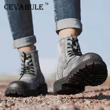 

CEVABULE New Martin Boots Men's English Wind Wear-resistant Anti-slip Workwear Shoes Large Size Leather