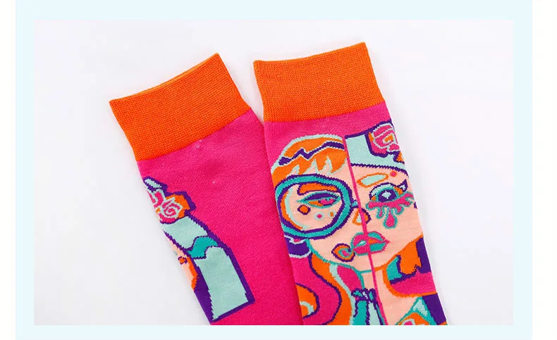 Новые цветные яркие носки забавные европейские Ulzzang креативные хлопковые носки-трубы носки с рисунками ярких цветов для влюбленных EUR36-42 364