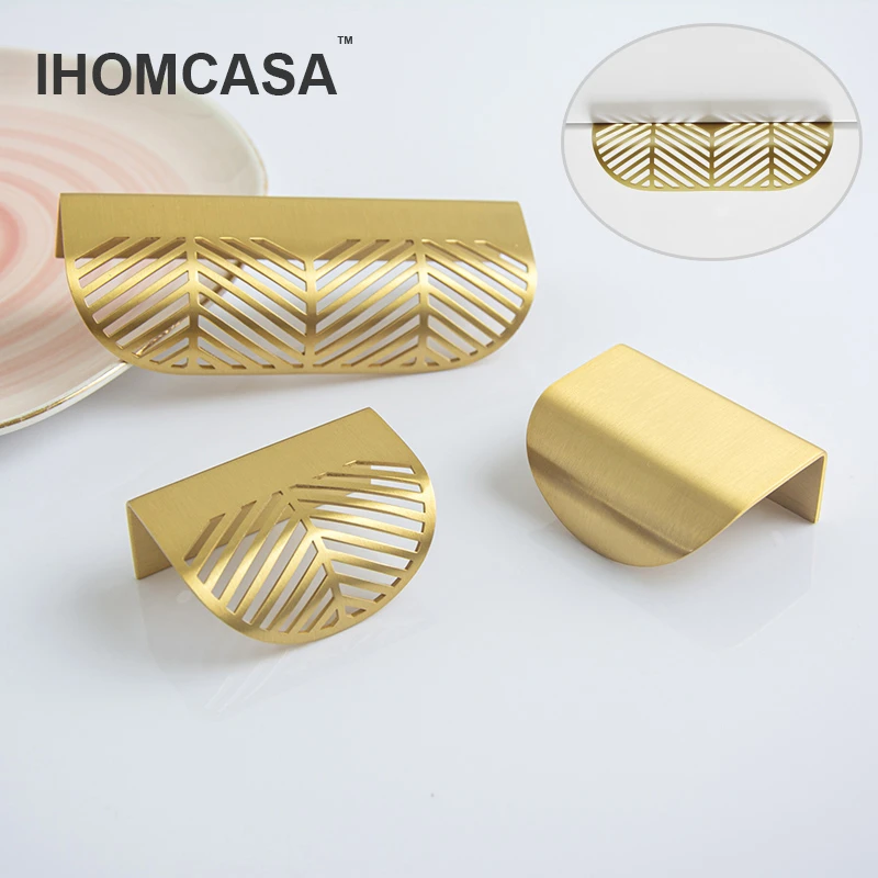 IHOMCASA Modern Simple Concealed Handle Brass Leaf Invisible Pulls