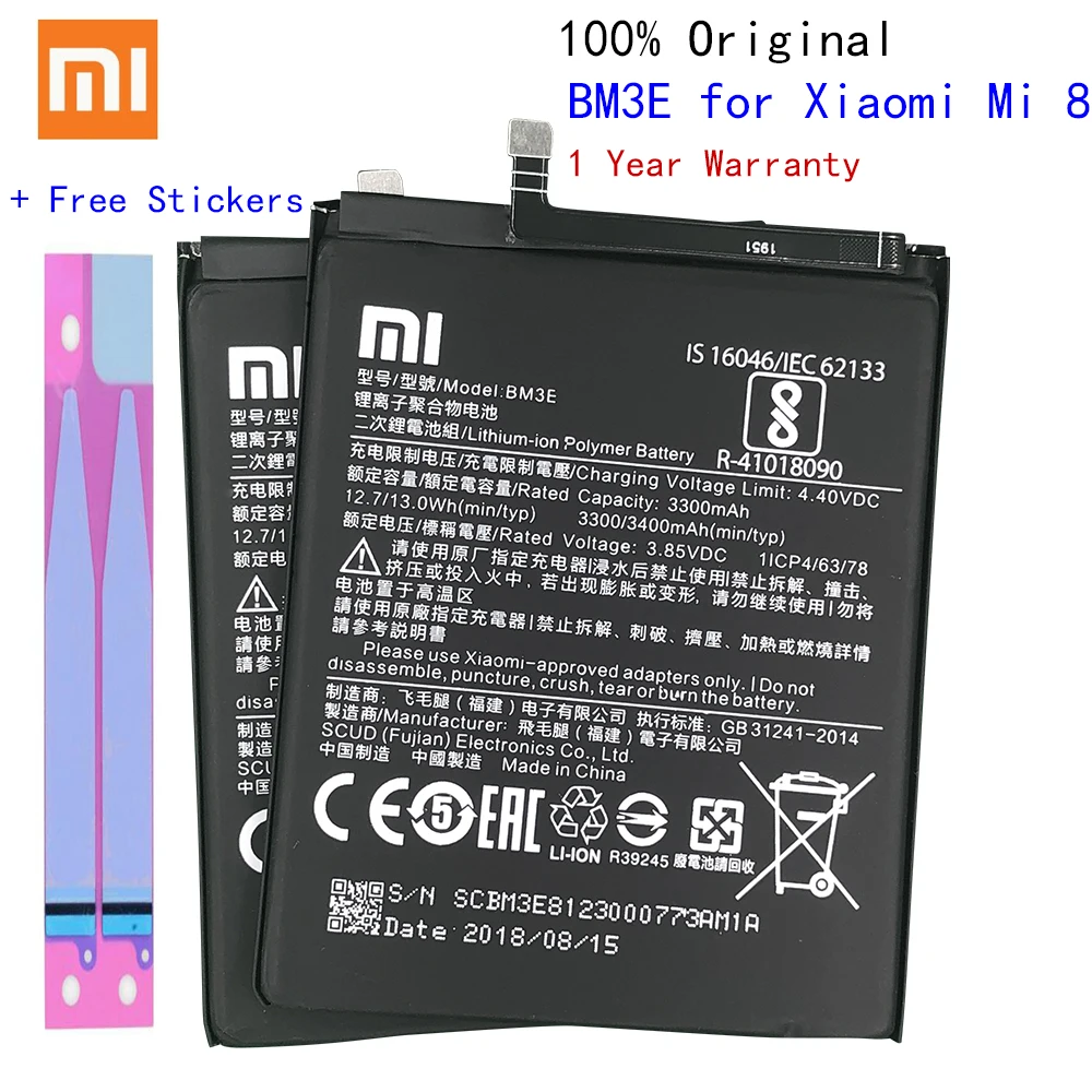 

Xiao Mi BM3E Original Replacement Phone Battery 3300mAh High Capacity High Quality For Xiaomi Mi 8 M8 MI8 Genuine battery