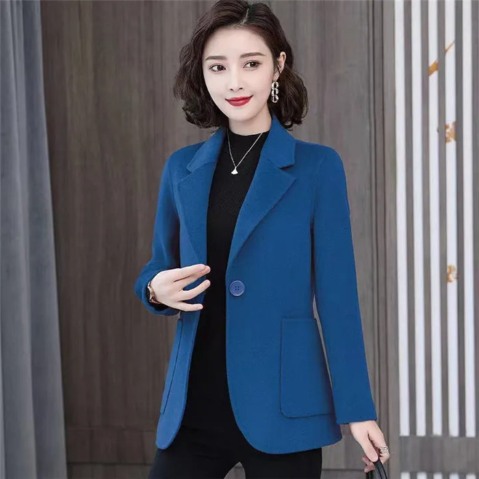 Fashion Woolen Miss Blazer 2022 Autumn Winter New Female Outerwear Elegant Women Tops Show Thin Woolen Suit Ladies Jacket plus size pant suits for weddings