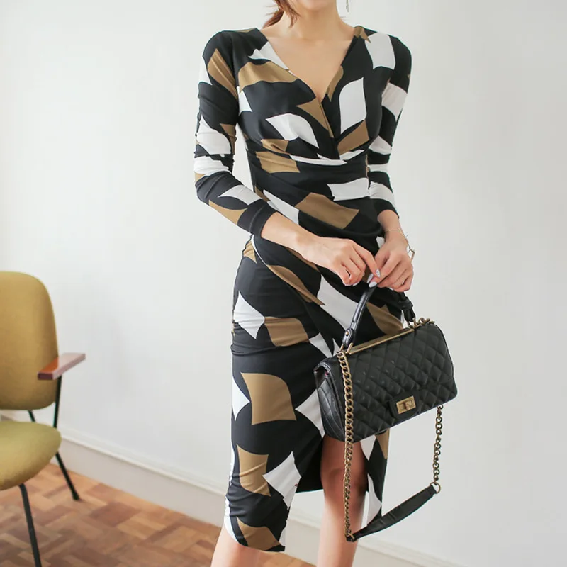 

2019 New Style Spring And Summer Full Body Dress Sexy Slim Fit Sheath Elegant Debutante Tight Feminine Mid-length 6092