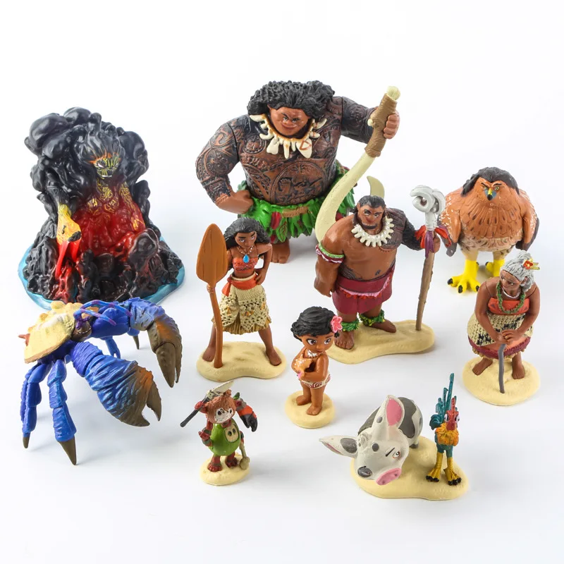 10pcs/set Cartoon Moana Princess Legend Vaiana Maui Chief Tui Tala Heihei Pua Action Figure Decor Toys For Kids Birthday Gift