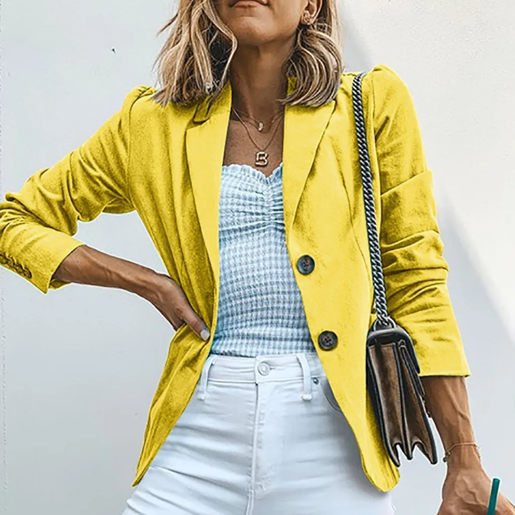 

women elegant blazer Ladies 3 Colour Solid Turn Down Collar Jacket Long Sleeve notched pocket office casual Outerwear