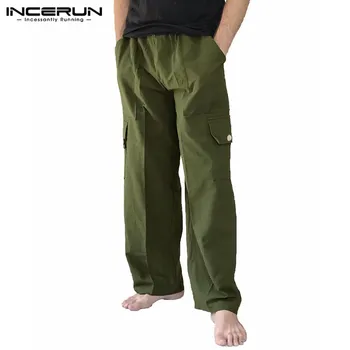 

Trousers Men Hip-hop Solid Pockets Joggers Cotton Streetwear Elastic Waist Casual Retro Cargo Pants Men Pantalon INCERUN 2020