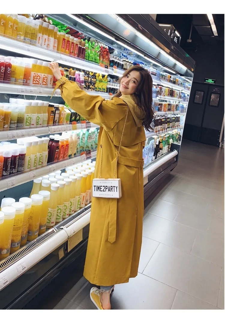С капюшоном модное двубортное пальто для женщин дикое повседневное корейский стиль Женская ветровка Новинка осень Z846