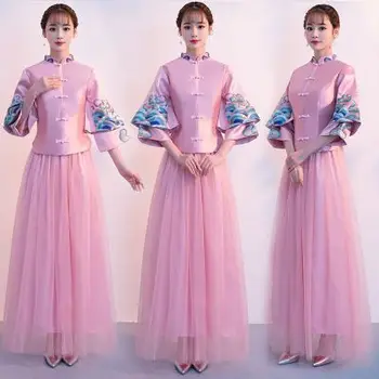 

New Arrival Chinese Style Stand Collar 3/4 Sleeves Long Bridesmaid Dresses 2020 Sweet And Gorgeous Formal Dresses Vestido Mujer