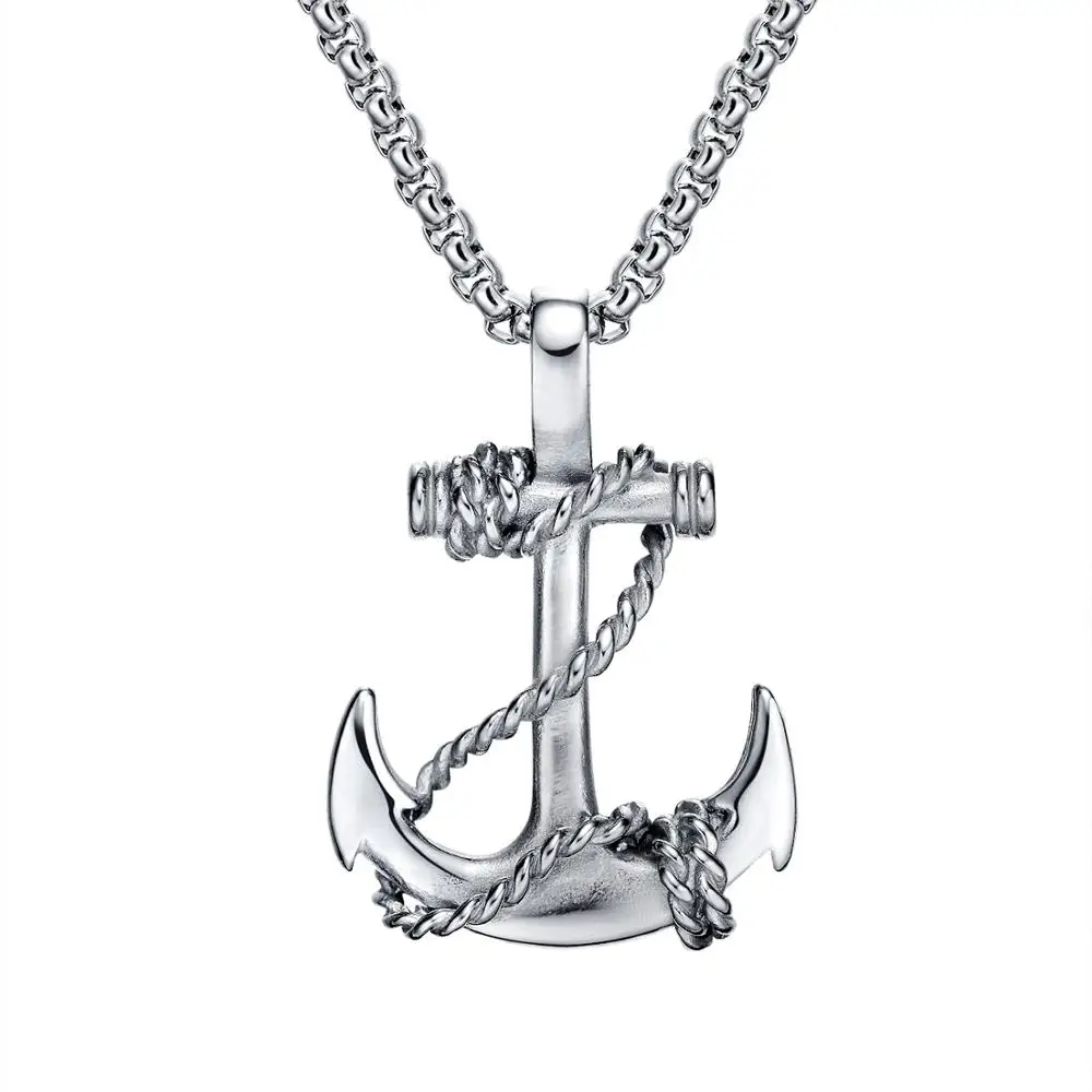 Punk Anchor Pendant Necklace for Men Boyfried Stainless Steel Fashion Jewelry Gift