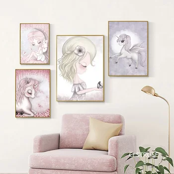 

Nordic Modern Style lovely Cartoon Girl Horse Posters Art Canvas Pictures For Living Room Nursery Decorative Painting Unframed