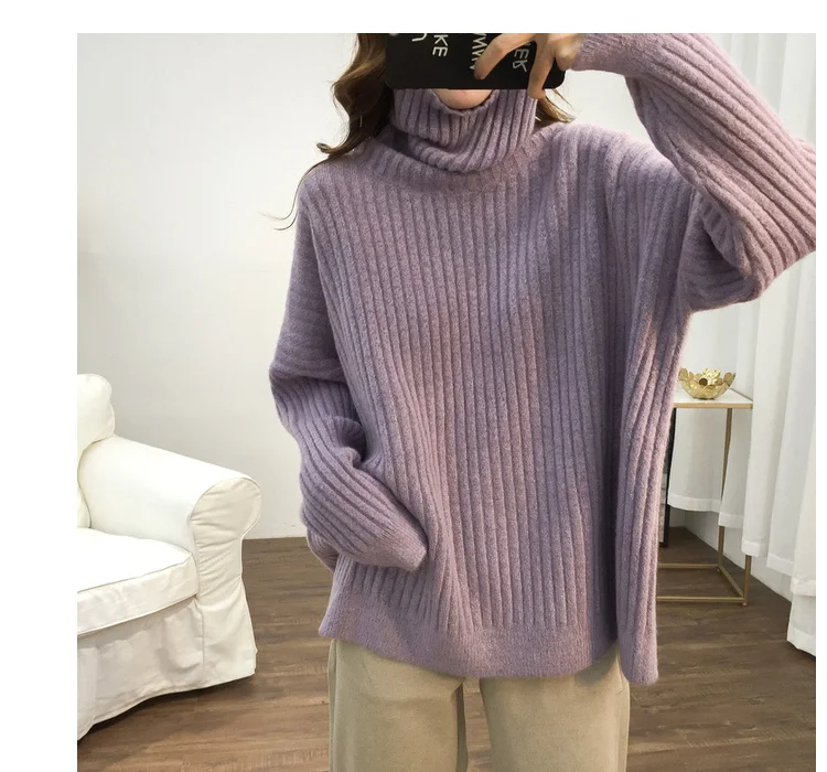 Осенняя шерстяная водолазка, вязаные пуловеры, свитера для женщин, зима, свободный Женский вязаный свитер, джемпер большого размера