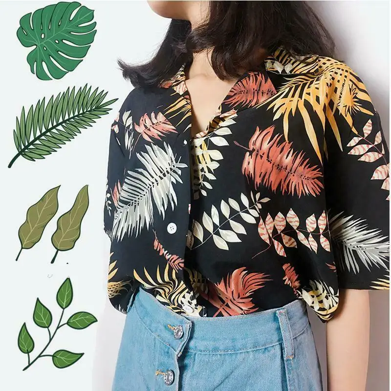 

Hot Summer Women Hawaiian Loose One size Chiffon Short Sleeve Casual Blouse Tops Female Girls Beach Party Clubwear Outfits