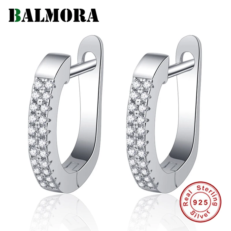 

BALMORA 100% Real 925 Sterling Silver Zircon Cuff Clip Earrings for Women Small Hoop Huggie Earrings Jewelry Brincos