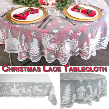 

Lace Tablecloth New Vintage Christmas Snowflake Elk Pattern Transparent Hollow Table Cover Home Party Xmas Hotel Home Decor D30
