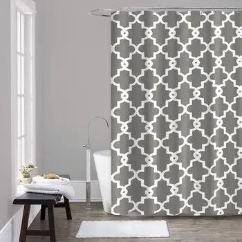 

Shower Curtain with Hooks for Bathroom (Water Repellent, Mold Mildew Resistant) 72 x 72 inches, Pattern Designs (Grey Floral)