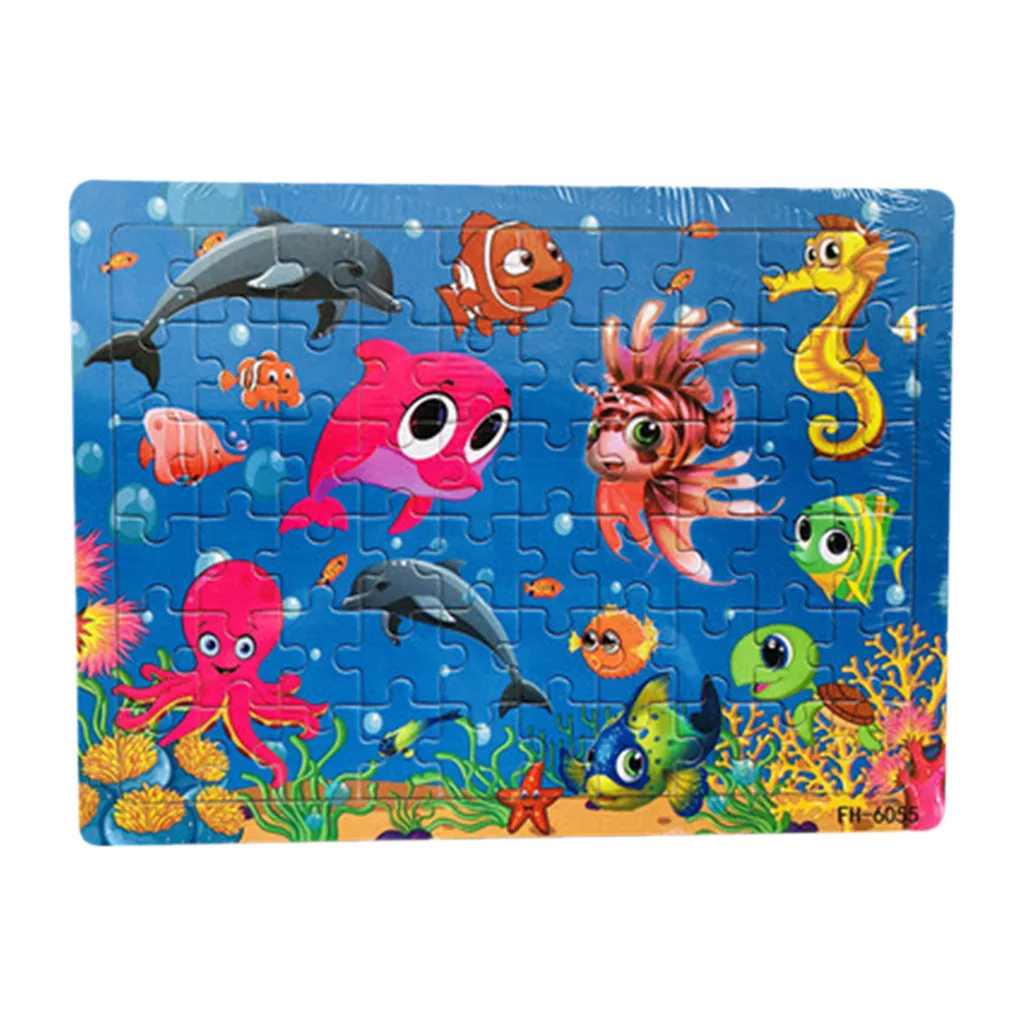 

New Arrival Children Educational Toys 60 Piece Cartoon Fish Pattern Puzzle Wooden For Baby Kids Popular Training Toy Oyuncaklar