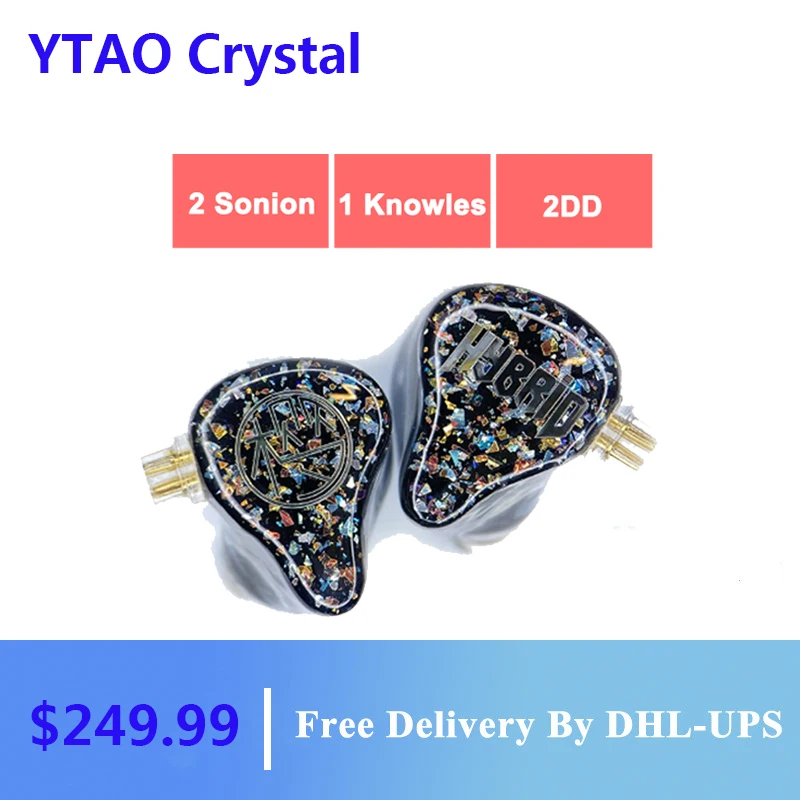 US $249.99 YTAO Crystal Black 2DD3BA Flagship InEar HIFI DJ Monitor Earphone 3D Printing Resin Driver Unit HIFI 2 Pin 078mm